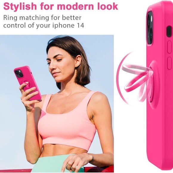 BRAND NEW IN BOX- I PHONE 14 PRO HOT PINK CASE WITH RING SILICONE - Picture 2 of 3